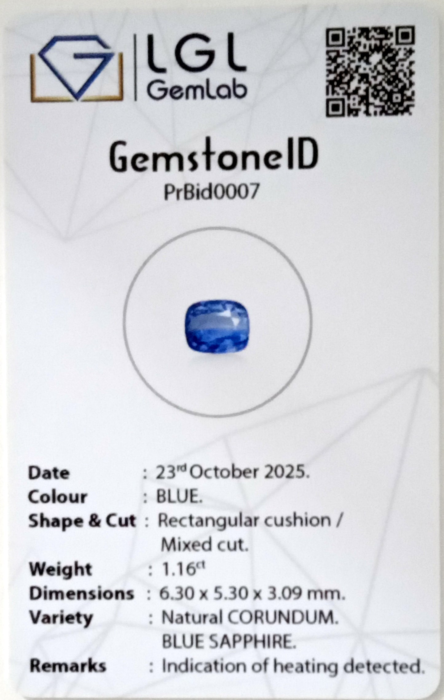 Natural Blue Sapphire – 1.16ct | Certified |Rectangular Cushion Cut