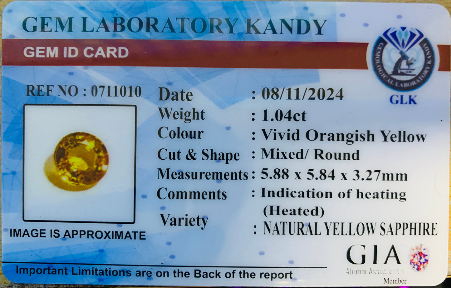 Vivid Orangish Yellow Sapphire – 1.04 Carat Natural | Round Mixed Cut | Heated Gem | Certified